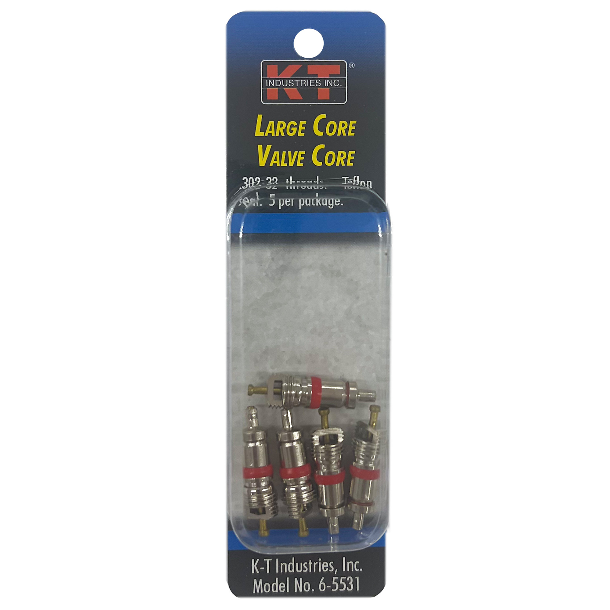 K-T Industries Large Bore Valve Core — .302-32 Threads, Teflon Seal, 5 Pk, Model# 6-5531